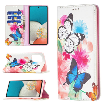 For Samsung Galaxy A53 5G Colored Drawing Pattern Invisible Magnetic PU Leather Phone Case(Two Butterflies) by buy2fix