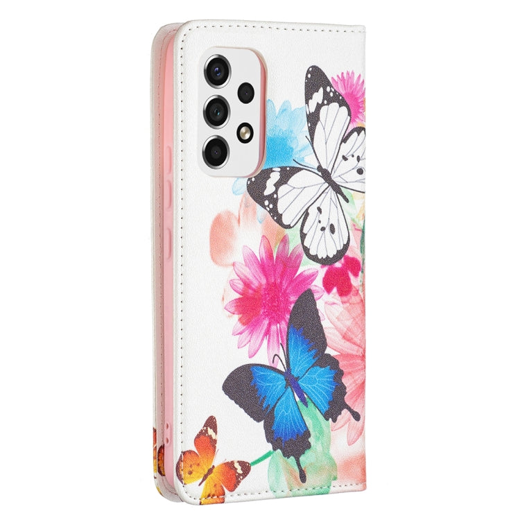 For Samsung Galaxy A53 5G Colored Drawing Pattern Invisible Magnetic PU Leather Phone Case(Two Butterflies) by buy2fix