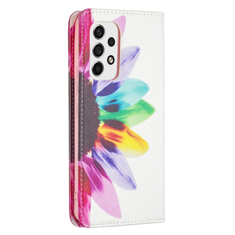 For Samsung Galaxy A53 5G Colored Drawing Pattern Invisible Magnetic PU Leather Phone Case(Sun Flower) by buy2fix