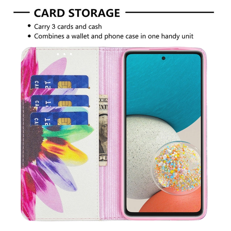 For Samsung Galaxy A53 5G Colored Drawing Pattern Invisible Magnetic PU Leather Phone Case(Sun Flower) by buy2fix