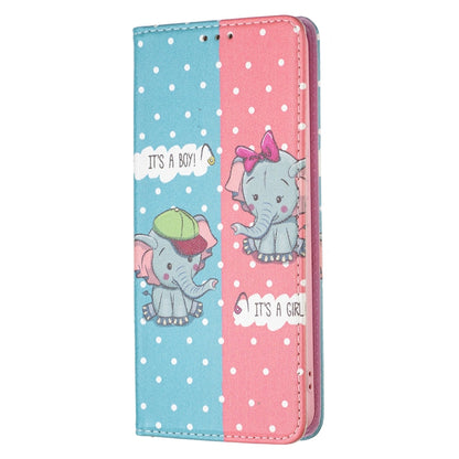 For Samsung Galaxy A53 5G Colored Drawing Pattern Invisible Magnetic PU Leather Phone Case(Elephant) by buy2fix