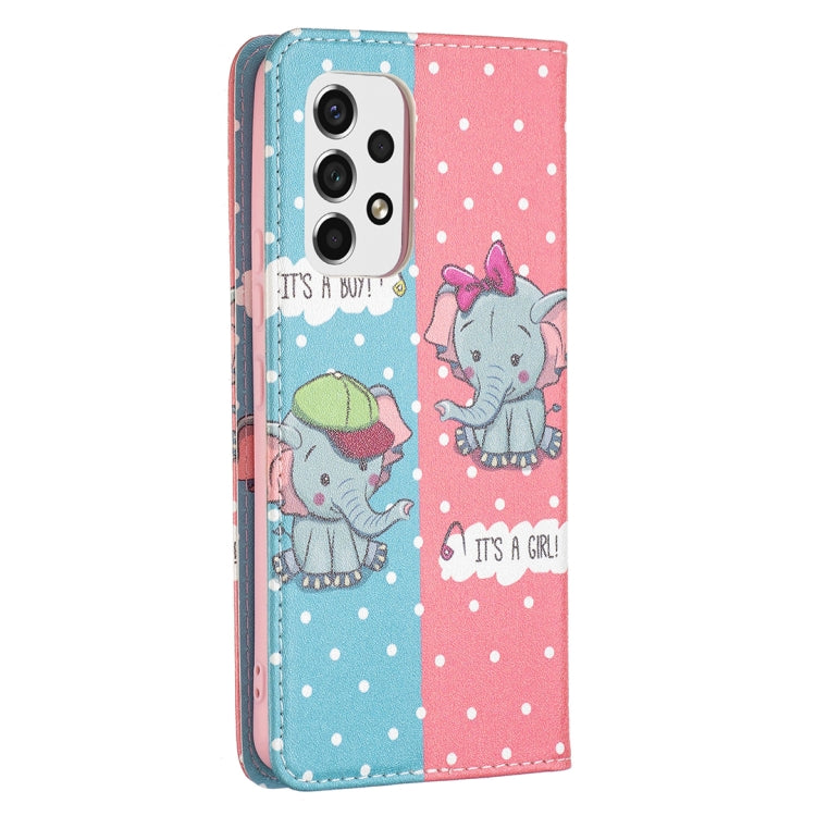 For Samsung Galaxy A53 5G Colored Drawing Pattern Invisible Magnetic PU Leather Phone Case(Elephant) by buy2fix