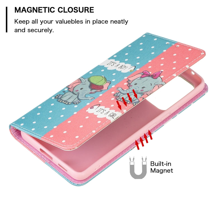 For Samsung Galaxy A53 5G Colored Drawing Pattern Invisible Magnetic PU Leather Phone Case(Elephant) by buy2fix