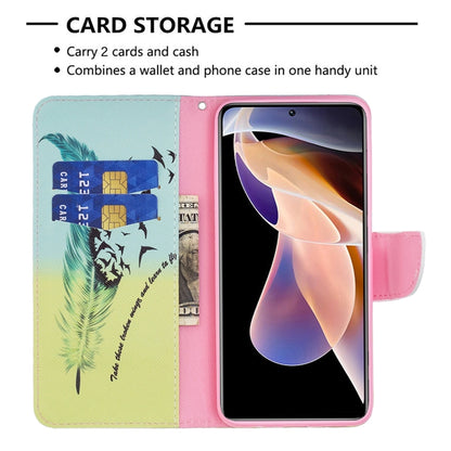 For Xiaomi Redmi Note 11 Pro / 11 Pro+ Colored Drawing Pattern Leather Phone Case(Feather) - Xiaomi Cases by buy2fix | Online Shopping UK | buy2fix