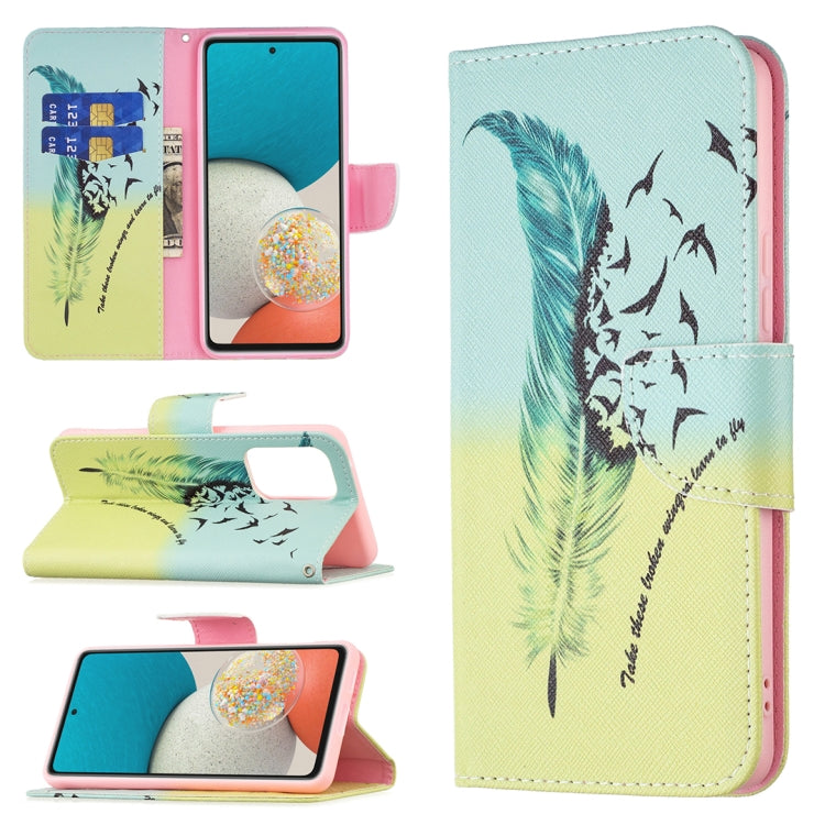 For Samsung Galaxy A53 5G Colored Drawing Pattern Leather Phone Case(Feather) by buy2fix
