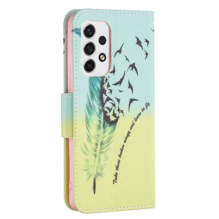 For Samsung Galaxy A53 5G Colored Drawing Pattern Leather Phone Case(Feather) by buy2fix