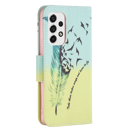For Samsung Galaxy A53 5G Colored Drawing Pattern Leather Phone Case(Feather) by buy2fix