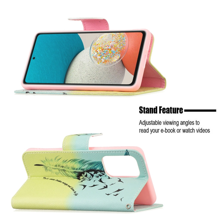 For Samsung Galaxy A53 5G Colored Drawing Pattern Leather Phone Case(Feather) by buy2fix