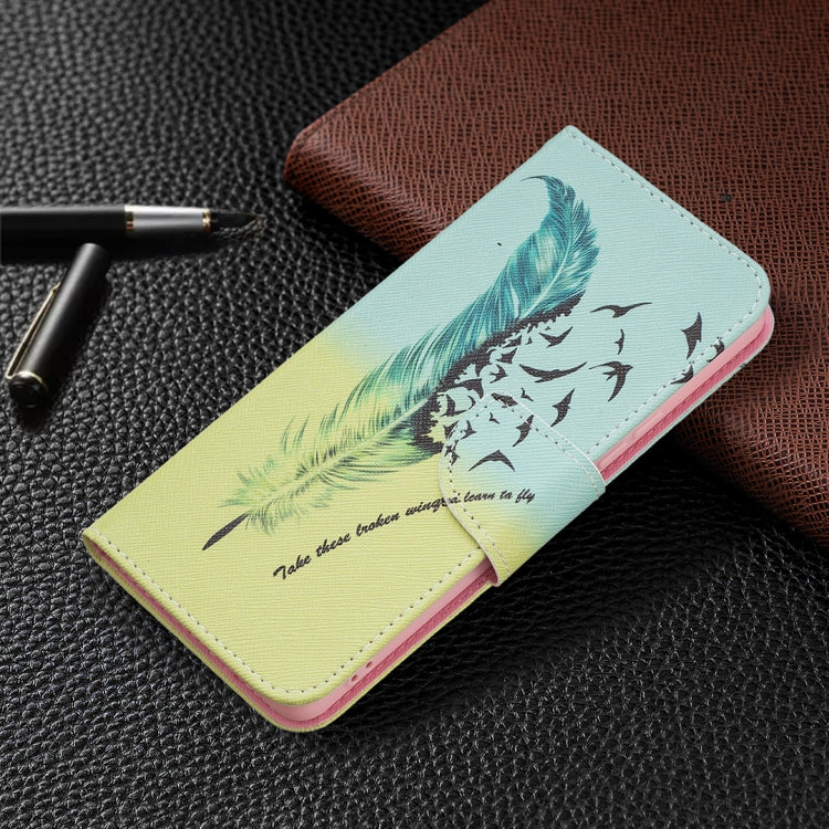 For Samsung Galaxy A53 5G Colored Drawing Pattern Leather Phone Case(Feather) by buy2fix
