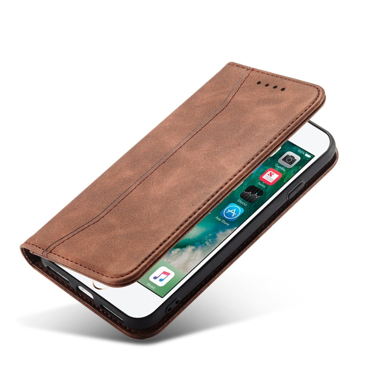 For iPhone SE 2022 / SE 2020 / 8 / 7 Magnetic Dual-fold Leather Case(Coffee) - iPhone SE 2022 / 2020 / 8 / 7 Cases by buy2fix | Online Shopping UK | buy2fix