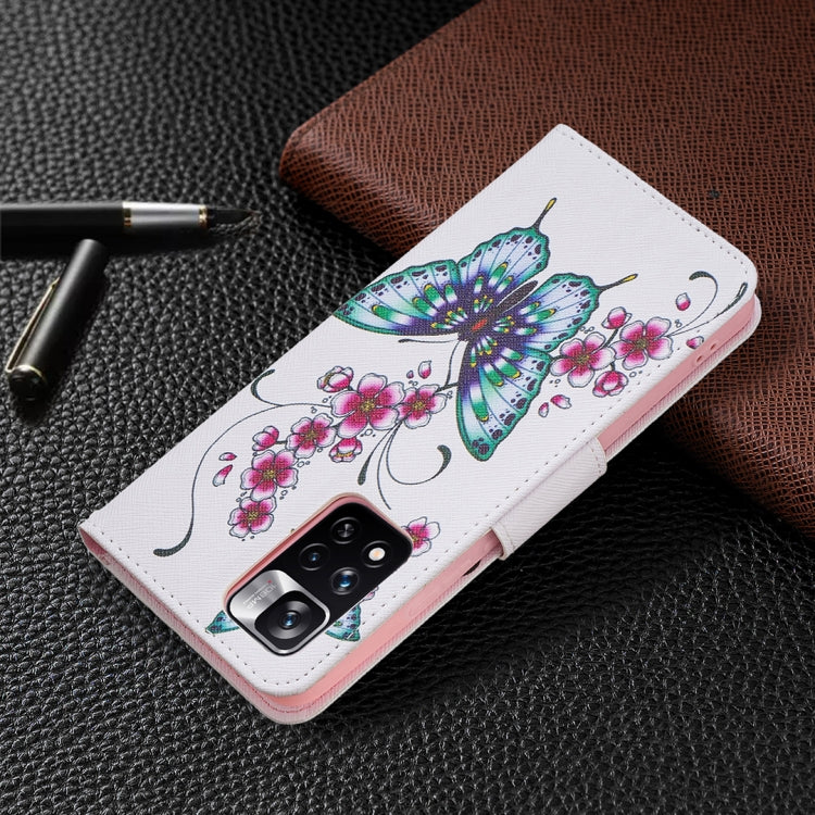 For Xiaomi Redmi Note 11 Pro / 11 Pro+ Colored Drawing Leather Phone Case(Peach Blossom Butterfly) - Xiaomi Cases by buy2fix | Online Shopping UK | buy2fix