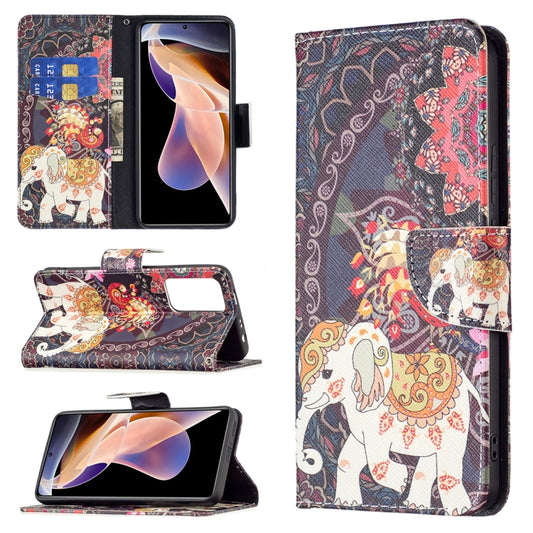 For Xiaomi Redmi Note 11 Pro / 11 Pro+ Colored Drawing Leather Phone Case(Flowers Elephant) - Xiaomi Cases by buy2fix | Online Shopping UK | buy2fix