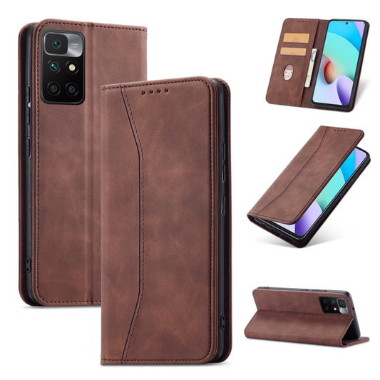 For Xiaomi Redmi 10 Magnetic Dual-fold Leather Phone Case(Coffee) - Xiaomi Cases by buy2fix | Online Shopping UK | buy2fix