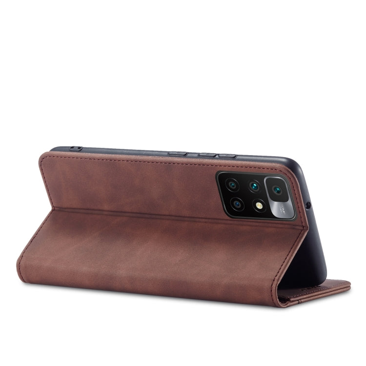 For Xiaomi Redmi 10 Magnetic Dual-fold Leather Phone Case(Coffee) - Xiaomi Cases by buy2fix | Online Shopping UK | buy2fix