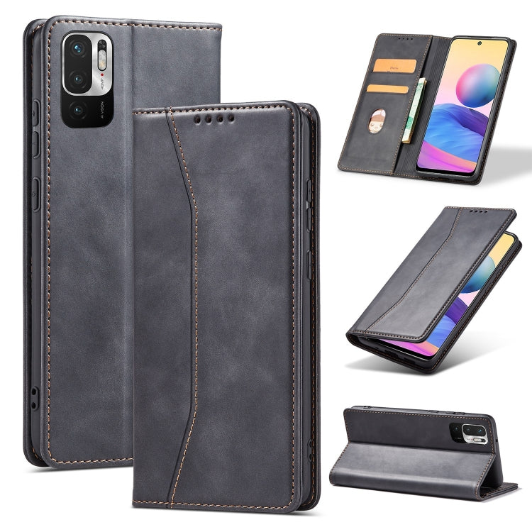 For Xiaomi Redmi Note 10 5G Magnetic Dual-fold Leather Phone Case(Black) - Xiaomi Cases by buy2fix | Online Shopping UK | buy2fix