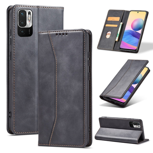 For Xiaomi Redmi Note 10 5G Magnetic Dual-fold Leather Phone Case(Black) - Xiaomi Cases by buy2fix | Online Shopping UK | buy2fix