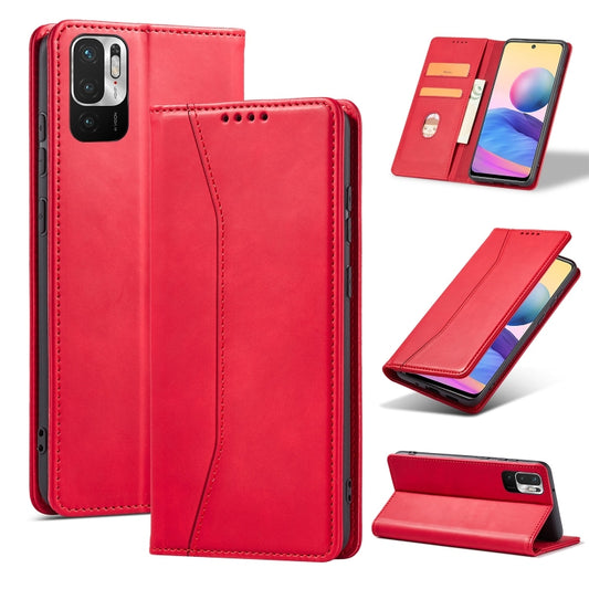 For Xiaomi Redmi Note 10 5G Magnetic Dual-fold Leather Phone Case(Red) - Xiaomi Cases by buy2fix | Online Shopping UK | buy2fix