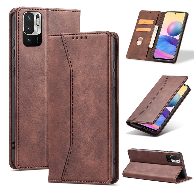 For Xiaomi Redmi Note 10 5G Magnetic Dual-fold Leather Phone Case(Coffee) by buy2fix