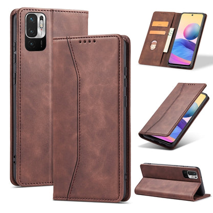 For Xiaomi Redmi Note 10 5G Magnetic Dual-fold Leather Phone Case(Coffee) by buy2fix