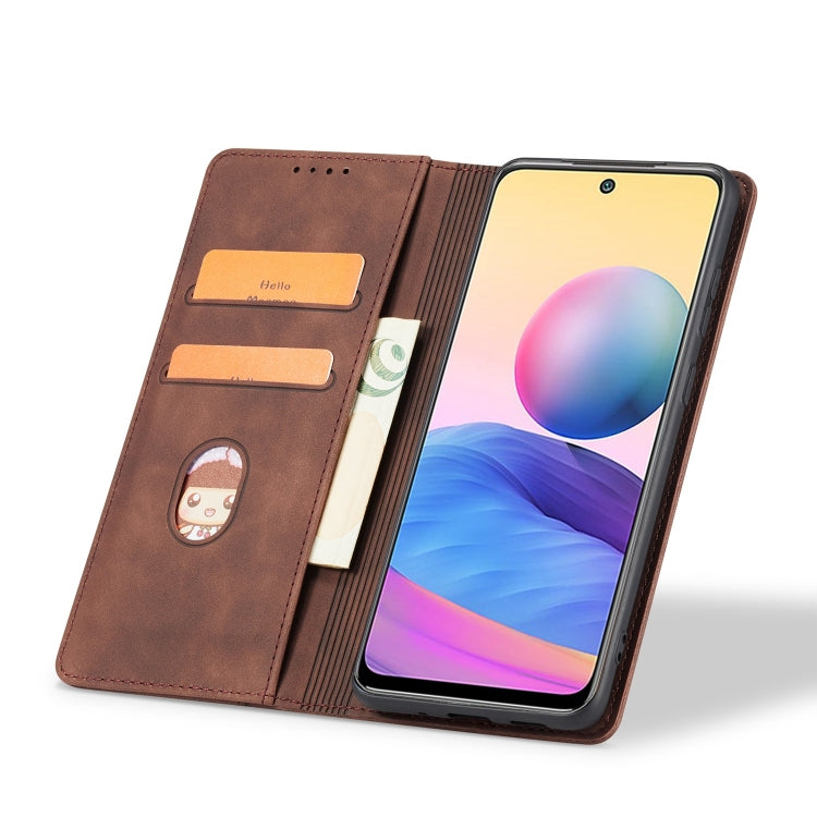 For Xiaomi Redmi Note 10 5G Magnetic Dual-fold Leather Phone Case(Coffee) by buy2fix