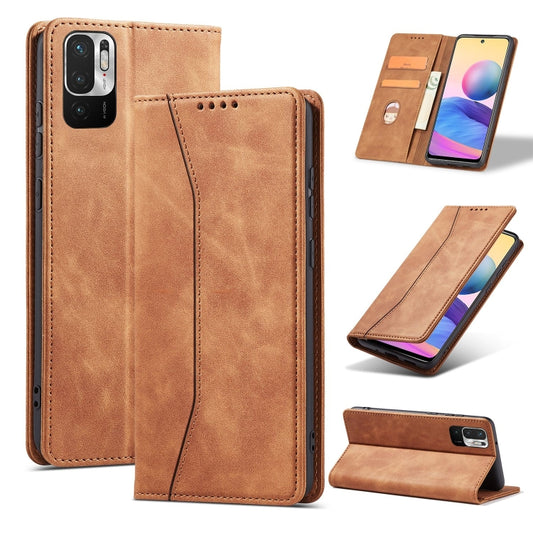 For Xiaomi Redmi Note 10 5G Magnetic Dual-fold Leather Phone Case(Brown) - Xiaomi Cases by buy2fix | Online Shopping UK | buy2fix