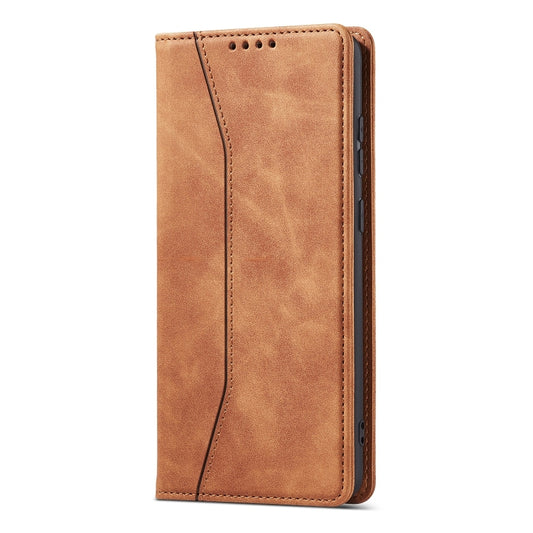 For Xiaomi Redmi Note 10 5G Magnetic Dual-fold Leather Phone Case(Brown) - Xiaomi Cases by buy2fix | Online Shopping UK | buy2fix