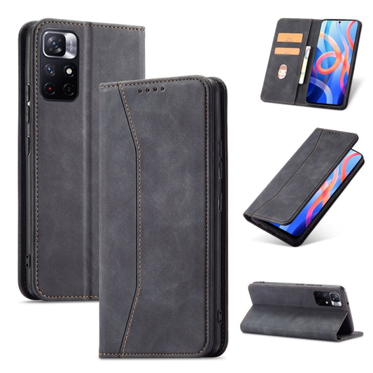 For Xiaomi Redmi Note 11 5G Magnetic Dual-fold Leather Phone Case(Black) - Xiaomi Cases by buy2fix | Online Shopping UK | buy2fix