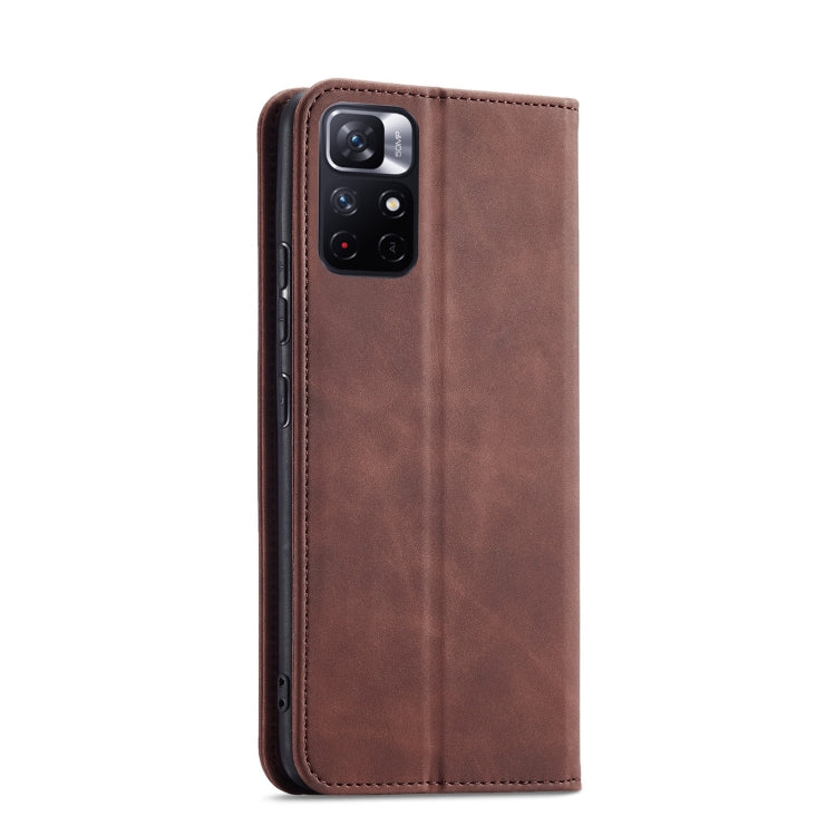 For Xiaomi Redmi Note 11 5G Magnetic Dual-fold Leather Phone Case(Coffee) - Xiaomi Cases by buy2fix | Online Shopping UK | buy2fix