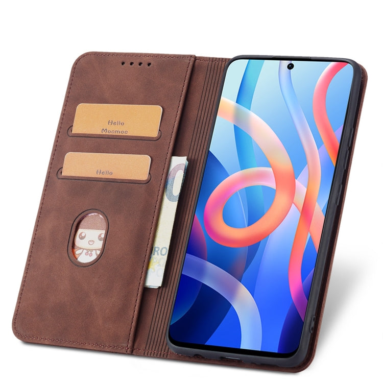 For Xiaomi Redmi Note 11 5G Magnetic Dual-fold Leather Phone Case(Coffee) - Xiaomi Cases by buy2fix | Online Shopping UK | buy2fix