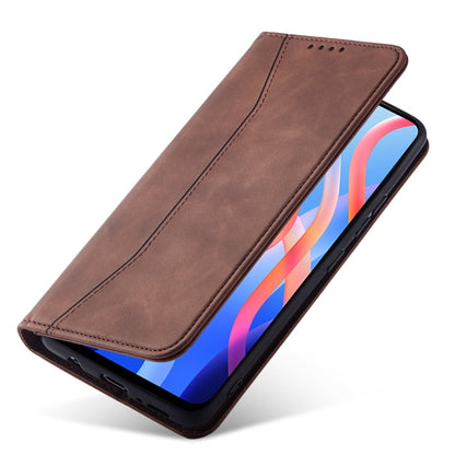 For Xiaomi Redmi Note 11 5G Magnetic Dual-fold Leather Phone Case(Coffee) - Xiaomi Cases by buy2fix | Online Shopping UK | buy2fix