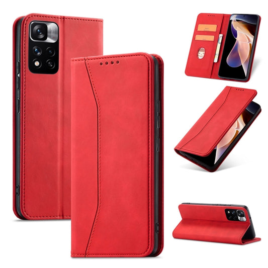 For Xiaomi Redmi Note 11 Pro 5G Magnetic Dual-fold Leather Phone Case(Red) - Xiaomi Cases by buy2fix | Online Shopping UK | buy2fix