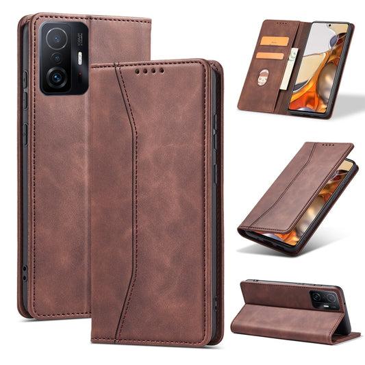 For Xiaomi Mi 11T / Mi 11T Pro Magnetic Dual-fold Leather Phone Case(Coffee) - Xiaomi Cases by buy2fix | Online Shopping UK | buy2fix