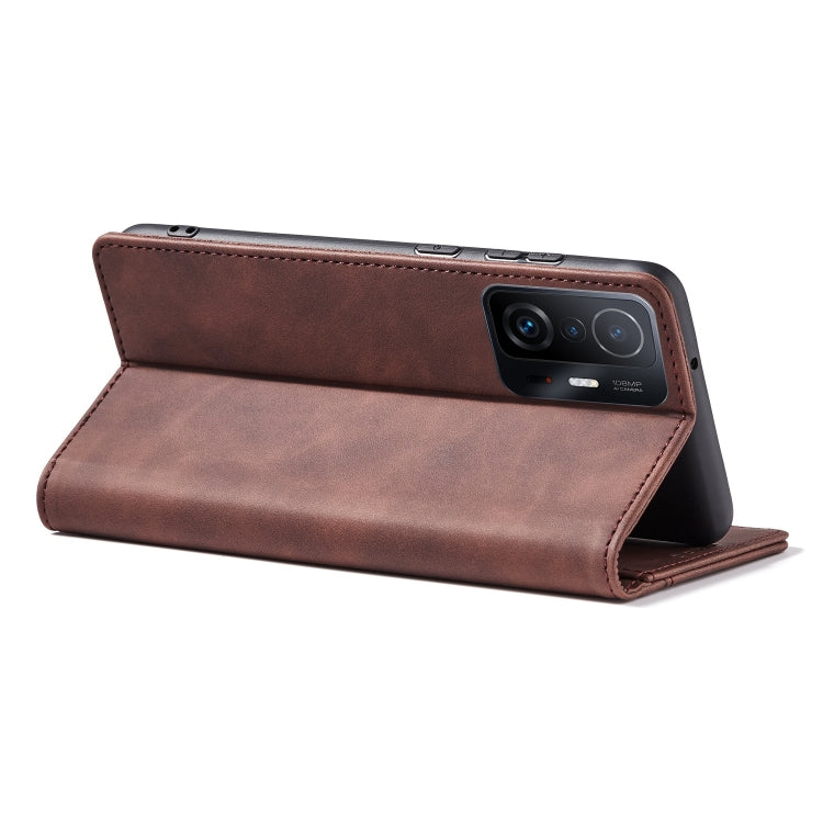 For Xiaomi Mi 11T / Mi 11T Pro Magnetic Dual-fold Leather Phone Case(Coffee) - Xiaomi Cases by buy2fix | Online Shopping UK | buy2fix