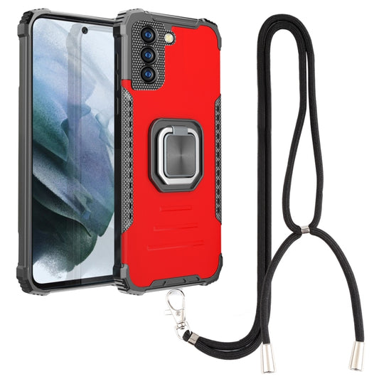 For Samsung Galaxy S21 FE 5G Lanyard Aluminum TPU Case(Red) by buy2fix