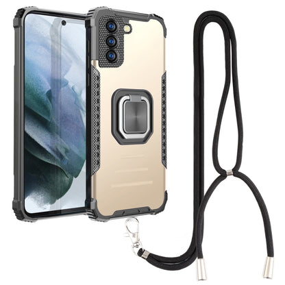 For Samsung Galaxy S21 FE 5G Lanyard Aluminum TPU Case(Gold) by buy2fix