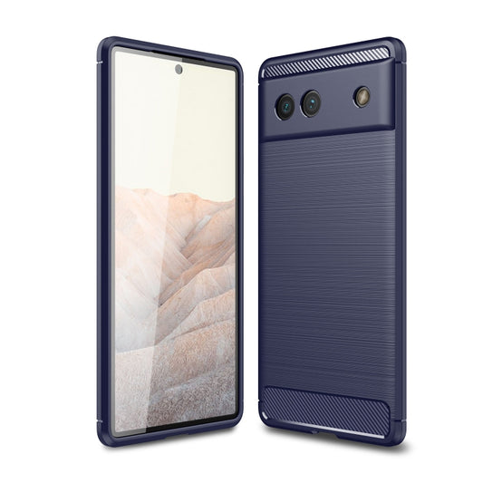 For Google Pixel 6a Brushed Carbon Fiber Texture Shockproof TPU Phone Case(Blue) - Google Cases by buy2fix | Online Shopping UK | buy2fix