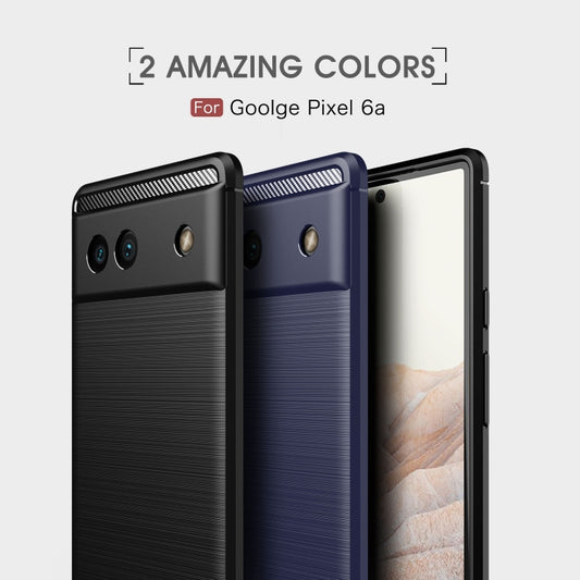 For Google Pixel 6a Brushed Carbon Fiber Texture Shockproof TPU Phone Case(Blue) - Google Cases by buy2fix | Online Shopping UK | buy2fix