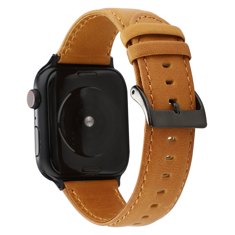 For Apple Watch Series 7 45mm / 6 & SE & 5 & 4 44mm / 3 & 2 & 1 42mm Oil Wax Crazy Horse Texture Genuine Leather Watch Band(Light Brown) by buy2fix