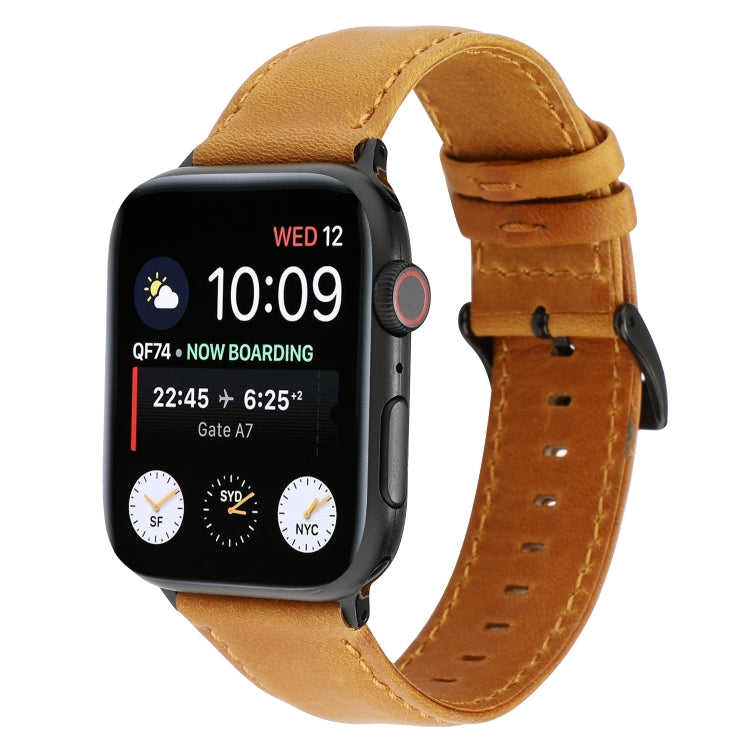 For Apple Watch Series 7 45mm / 6 & SE & 5 & 4 44mm / 3 & 2 & 1 42mm Oil Wax Crazy Horse Texture Genuine Leather Watch Band(Light Brown) by buy2fix