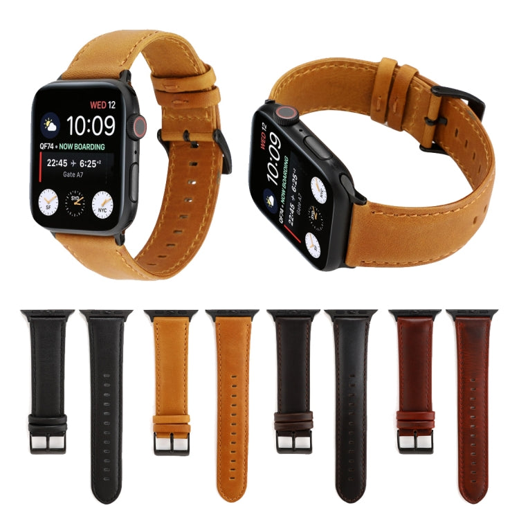 For Apple Watch Series 7 45mm / 6 & SE & 5 & 4 44mm / 3 & 2 & 1 42mm Oil Wax Crazy Horse Texture Genuine Leather Watch Band(Light Brown) by buy2fix
