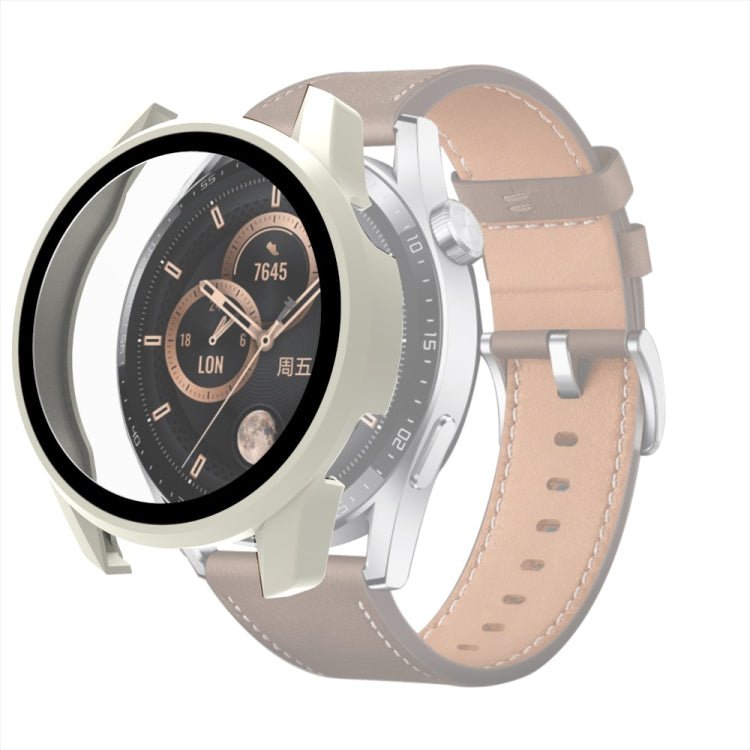 For Huawei Watch GT 3 46mm PC + Tempered Glass Watch Protective Case(Creamy-white) by buy2fix