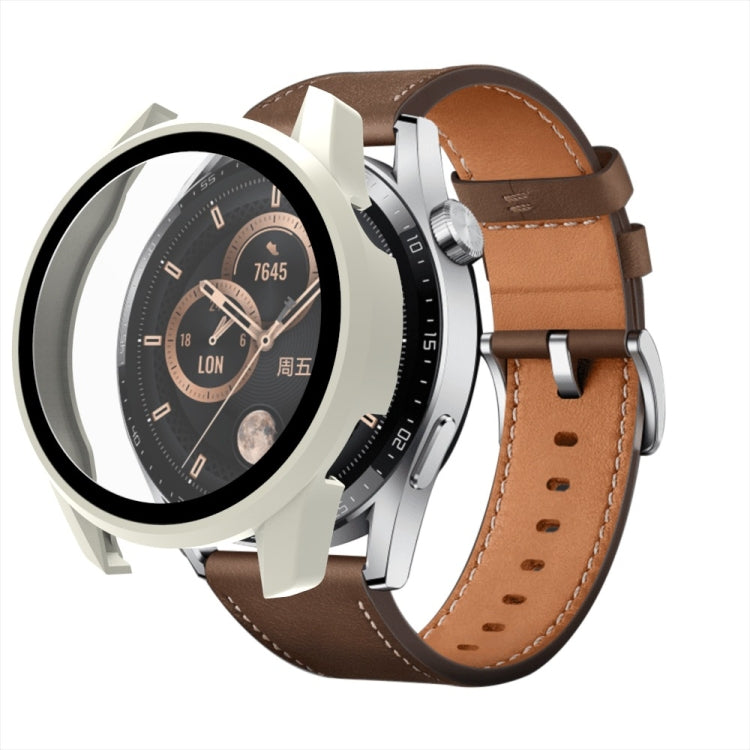 For Huawei Watch GT 3 46mm PC + Tempered Glass Watch Protective Case(Creamy-white) by buy2fix