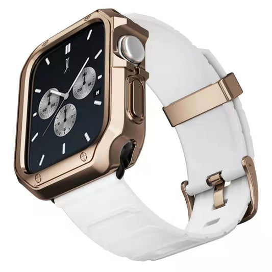 Silicone Watch Band + Watch Case Set For Apple Watch Series 7 41mm(White Brown) - Watch Cases by buy2fix | Online Shopping UK | buy2fix