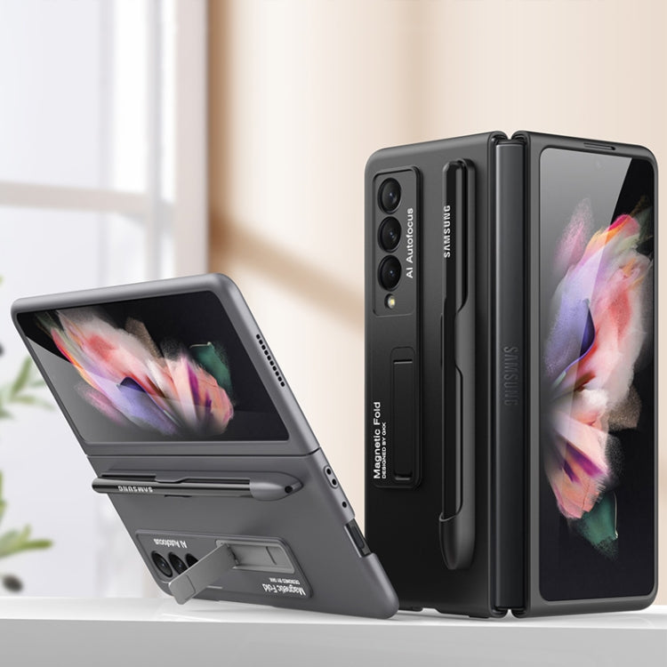For Samsung Galaxy Z Fold3 5G GKK Ultra-thin PC Phone Flip Case with Holder & Pen Slot(Grey) - Galaxy Phone Cases by GKK | Online Shopping UK | buy2fix