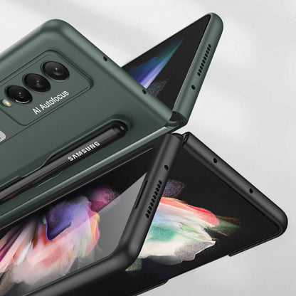 For Samsung Galaxy Z Fold3 5G GKK Ultra-thin PC Phone Flip Case with Holder & Pen Slot(Gold) - Galaxy Phone Cases by GKK | Online Shopping UK | buy2fix