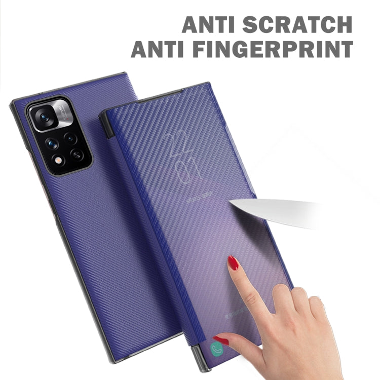 For Xiaomi Redmi Note 11 Pro 5G Carbon Fiber View Time Leather Phone Case(Black) by buy2fix