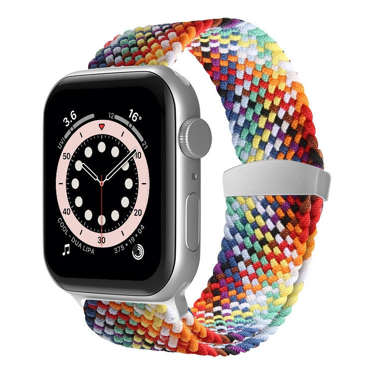 Nylon Braid Watch Band For Apple Watch Series 9&8&7 41mm / SE 3&SE 2&6&SE&5&4 40mm / 3&2&1 38mm(Rainbow) by buy2fix
