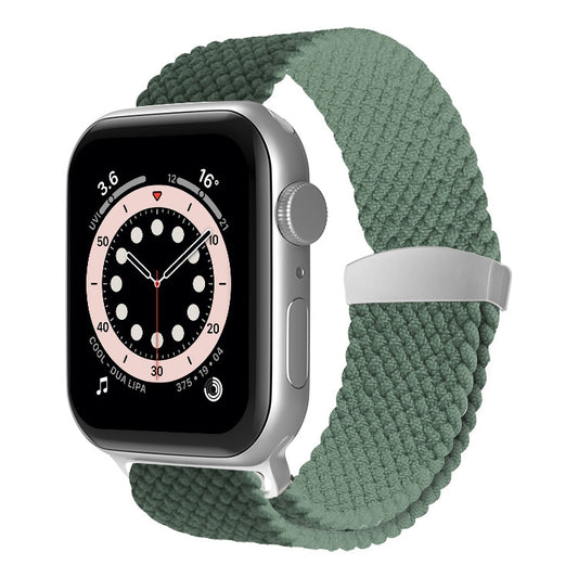 Nylon Braid Watch Band For Apple Watch Ultra 49mm&Watch Ultra 2 49mm / Series 9&8&7 45mm / SE 3&SE 2&6&SE&5&4 44mm / 3&2&1 42mm(Dark Olive Green) by buy2fix