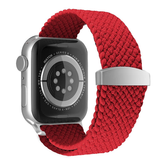 Nylon Braid Watch Band For Apple Watch Ultra 49mm&Watch Ultra 2 49mm / Series 9&8&7 45mm / SE 3&SE 2&6&SE&5&4 44mm / 3&2&1 42mm(Red) by buy2fix