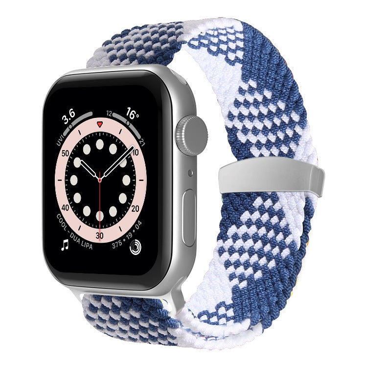 Nylon Braid Watch Band For Apple Watch Ultra 49mm&Watch Ultra 2 49mm / Series 9&8&7 45mm / SE 3&SE 2&6&SE&5&4 44mm / 3&2&1 42mm(Blue + White) by buy2fix